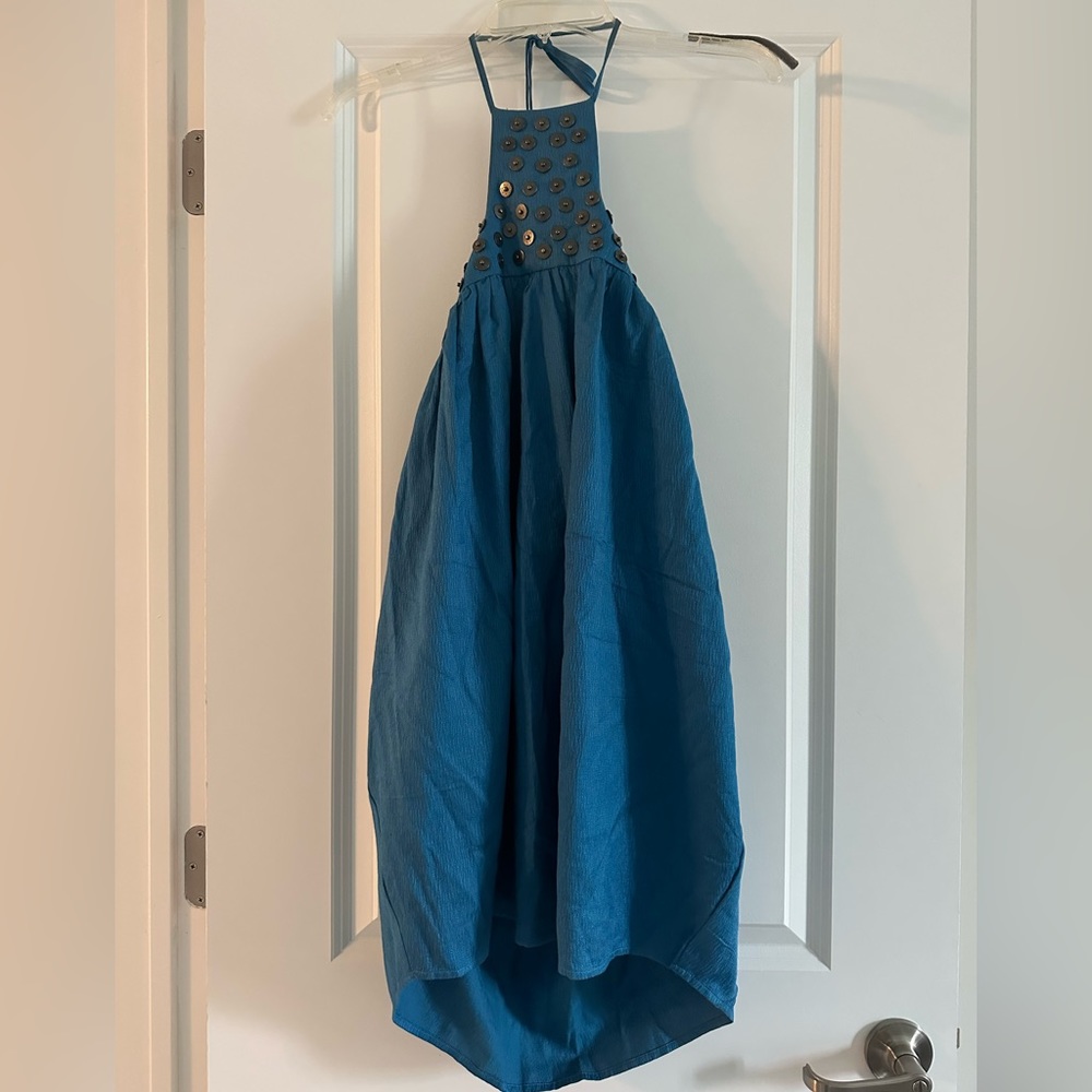 Blue studded halter neck dress